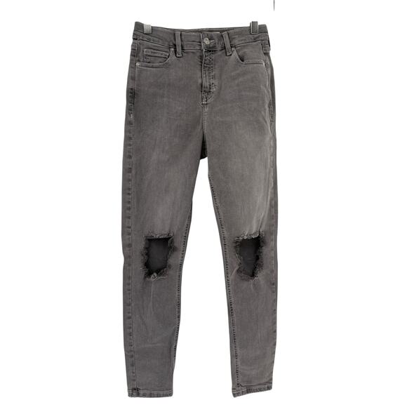 2/$30 TOPSHOP Jamie Moto Gray Jeans Size W26 Skinny Jeans Stretch Distress Knee - Picture 6 of 8